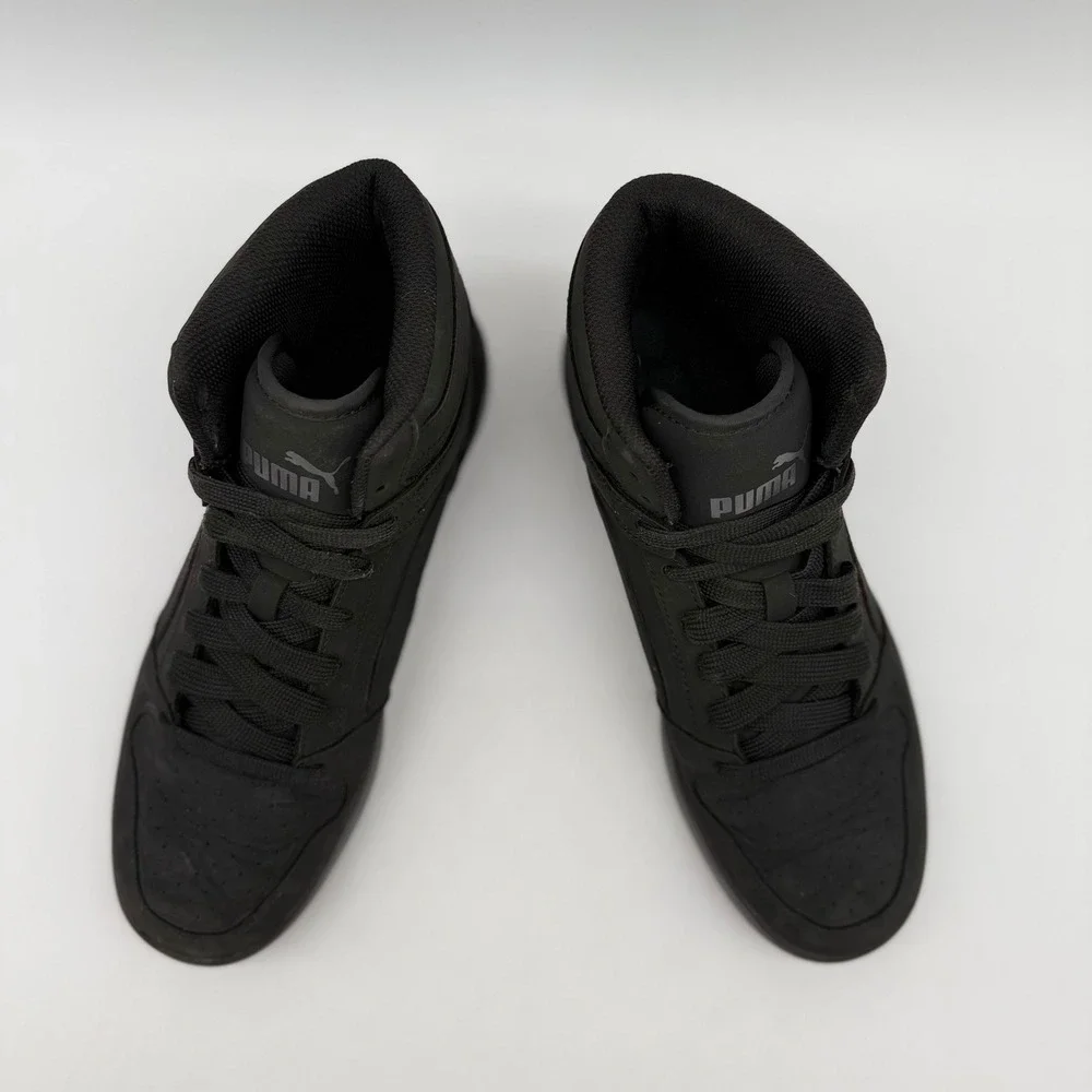 Puma Mens 8.5 Womens 10 Rebound V6 Buck Triple Black HighTop Sneakers 398907-01